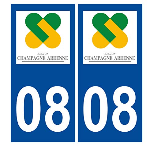 Supstick 2 Stickers Autocollants Plaques Immatriculation Auto Dept 08 Champagne Ardenne Bleu Foncé Angles Carrés