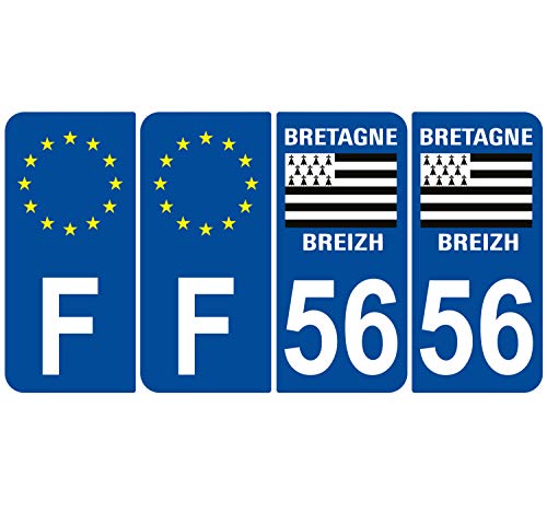 Supstick 4 Stickers Autocollants Plaques Immatriculation Auto Dept 56 Bretagne Breizh Bleu Foncé Angles Arrondis
