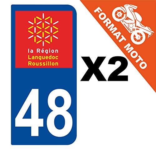 Supstick 2 Stickers Autocollants Plaques Immatriculation Moto Dept 48 Languedoc Roussillon Bleu Foncé 2 Angles Arrondis