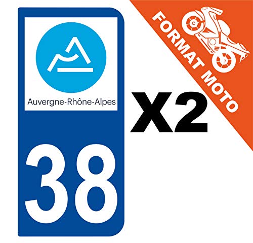 Supstick 2 Stickers Autocollants Plaques Immatriculation Moto Dept 38 Auvergne Rhône Alpes Bleu Foncé 2 Angles Arrondis