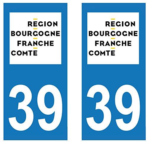 supstick 2 STICKERS AUTOCOLLANT PLAQUE IMMATRICULATION DEPT 39 region Bourgogne-Franche-Comté format rectangulaire - supstick.fr