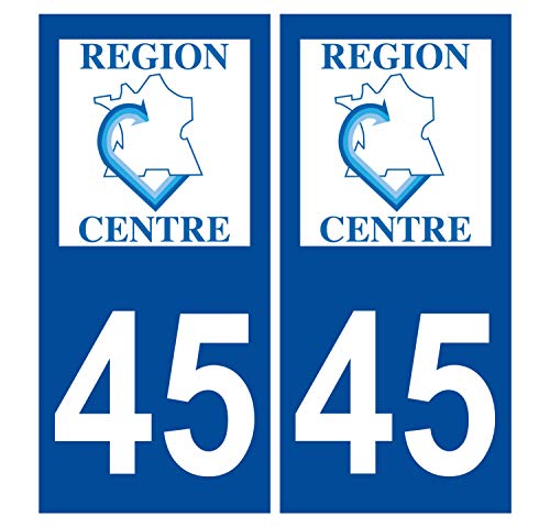 Supstick 2 Stickers Autocollants Plaques Immatriculation Auto Dept 45 Centre Bleu Foncé Angles Carrés