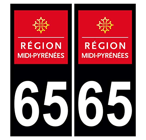 Supstick 2 Stickers Autocollants Plaques Immatriculation Auto Dept 65 Midi Pyrénées Noir Angles Carrés