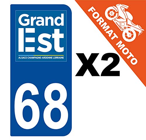 Supstick 2 Stickers Autocollants Plaques Immatriculation Moto Dept 68 Grand est Bleu Foncé 2 Angles Arrondis