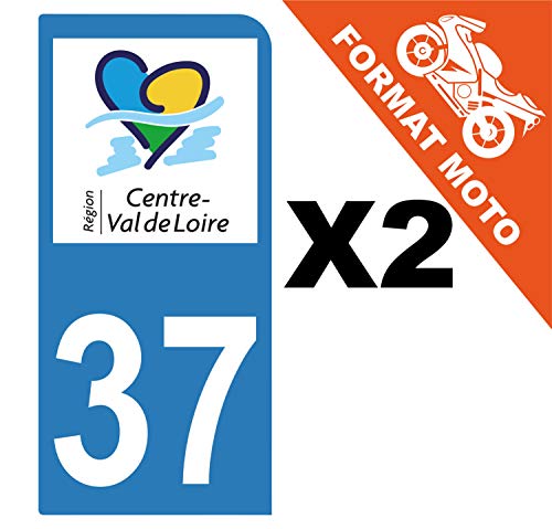 Supstick 2 Stickers Autocollants Plaques Immatriculation Moto Dept 37 Centre Val de Loire Bleu Clair 1 Angle Arrondi
