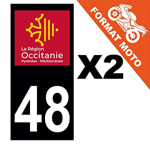 Supstick 2 Stickers Autocollants Plaques Immatriculation Moto Dept 48 Occitanie Noir Angles Carrés