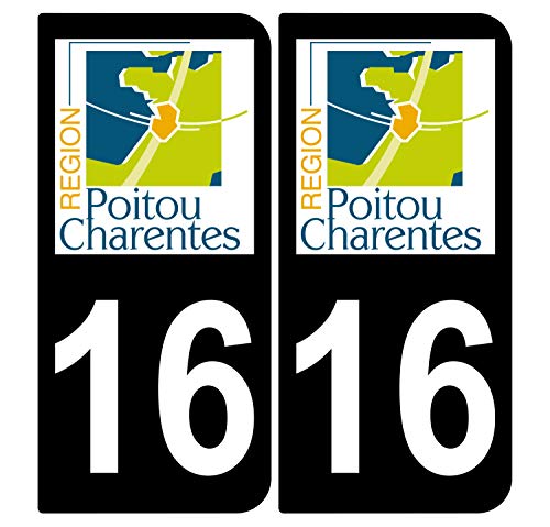 Supstick 2 Stickers Autocollants Plaques Immatriculation Auto Dept 16 Poitou Charentes Noir Angles Arrondis