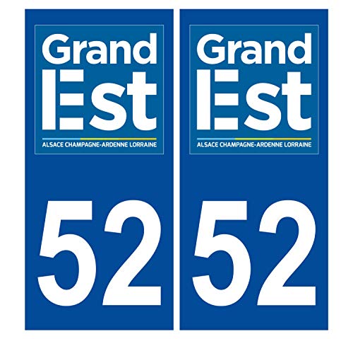 Supstick 2 Stickers Autocollants Plaques Immatriculation Auto Dept 52 Grand Est Bleu Foncé Angles Carrés