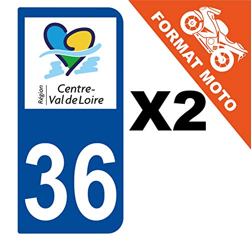 Supstick 2 Stickers Autocollants Plaques Immatriculation Moto Dept 36 Centre Val de Loire Bleu Foncé 2 Angles Arrondis