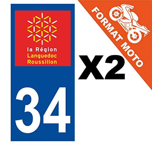 Supstick 2 Stickers Autocollants Plaques Immatriculation Moto Dept 34 Languedoc Roussillon Bleu Foncé Angles Carrés