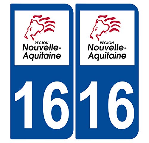 Supstick 2 Stickers Autocollants Plaques Immatriculation Auto Dept 16 Nouvelle Aquitaine Bleu Foncé Angles Arrondis