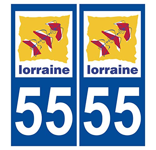 Supstick 2 Stickers Autocollants Plaques Immatriculation Auto Dept 55 Lorraine Bleu Foncé Angles Carrés