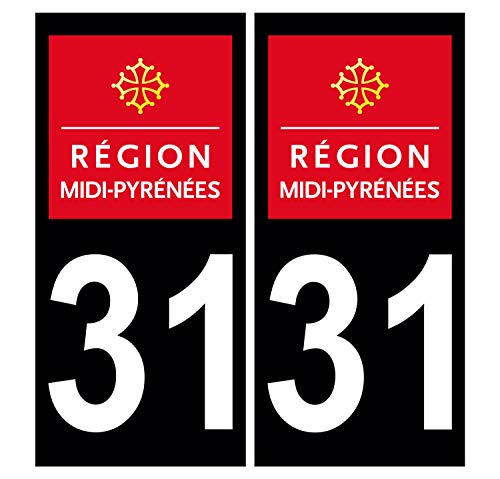 Supstick 2 Stickers Autocollants Plaques Immatriculation Auto Dept 31 Midi Pyrénées Noir Angles Carrés