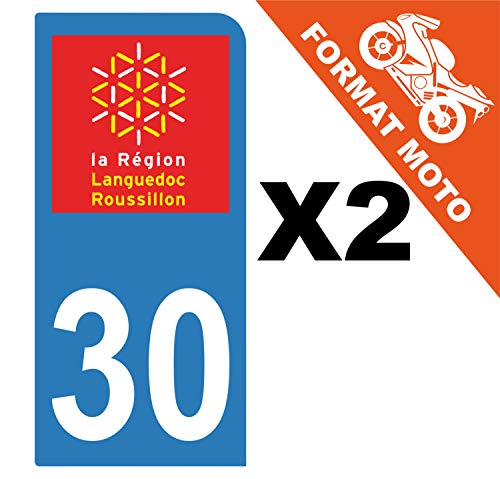 Supstick 2 Stickers Autocollants Plaques Immatriculation Moto Dept 30 Languedoc Roussillon Bleu Clair 1 Angle Arrondi
