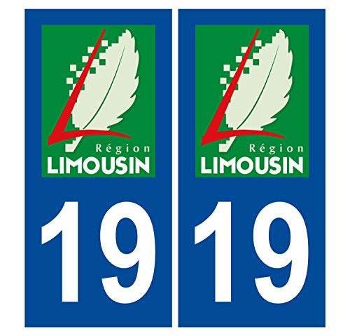 Supstick 2 Stickers Autocollants Plaques Immatriculation Auto Dept 19 Limousin Bleu Foncé Angles Carrés