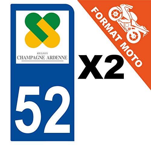 Supstick 2 Stickers Autocollants Plaques Immatriculation Moto Dept 52 Champagne Ardenne Bleu Foncé 1 Angle Arrondi