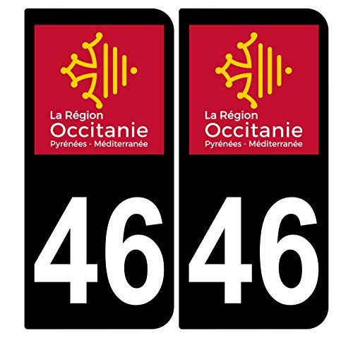 Supstick 2 Stickers Autocollants Plaques Immatriculation Auto Dept 46 Occitanie Noir Angles Arrondis