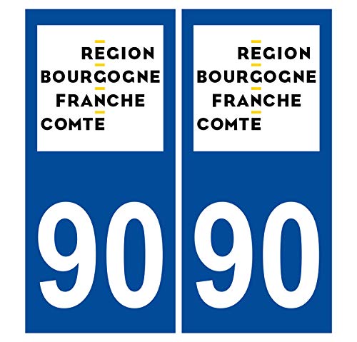 Supstick 2 Stickers Autocollants Plaques Immatriculation Auto Dept 90 Bourgogne Franche Comté Bleu Foncé Angles Carrés