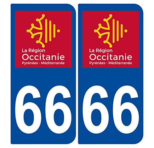 Supstick 2 Stickers Autocollants Plaques Immatriculation Auto Dept 66 Occitanie Bleu Foncé Angles Arrondis