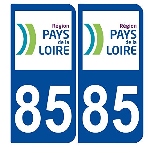 Supstick 2 Stickers Autocollants Plaques Immatriculation Auto Dept 85 Pays de la Loire Bleu Foncé Angles Arrondis