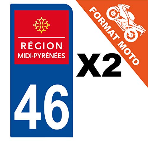 Supstick 2 Stickers Autocollants Plaques Immatriculation Moto Dept 46 Midi Pyrénées Bleu Foncé 1 Angle Arrondi