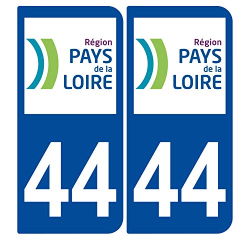 Supstick 2 Stickers Autocollants Plaques Immatriculation Auto Dept 44 Pays de la Loire Bleu Foncé Angles Arrondis