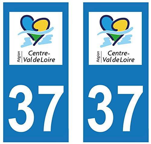 supstick 2 STICKERS AUTOCOLLANT PLAQUE IMMATRICULATION DEPT 37 region Centre-Val de Loire format rectangulaire - supstick.fr