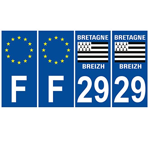 Supstick 4 Stickers Autocollants Plaques Immatriculation Auto Dept 29 Bretagne Breizh Bleu Foncé Angles Carrés