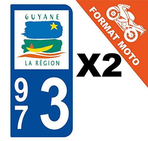 Supstick 2 Stickers Autocollants Plaques Immatriculation Moto Dept 973 Guyane Bleu Foncé 2 Angles Arrondis