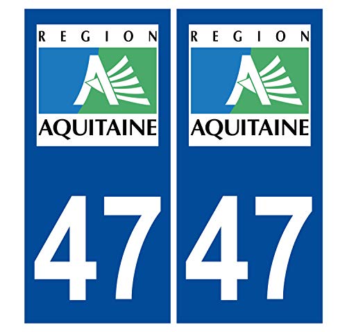 Supstick 2 Stickers Autocollants Plaques Immatriculation Auto Dept 47 Aquitaine Bleu Foncé Angles Carrés