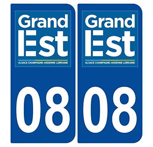 Supstick 2 Stickers Autocollants Plaques Immatriculation Auto Dept 08 Grand Est Bleu Foncé Angles Arrondis