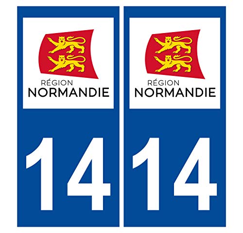 Supstick 2 Stickers Autocollants Plaques Immatriculation Auto Dept 14 Normandie Bleu Foncé Angles Carrés