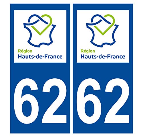 Supstick 2 Stickers Autocollants Plaques Immatriculation Auto Dept 62 Hauts de France Bleu Foncé Angles Carrés