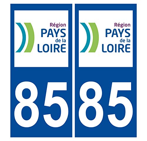 Supstick 2 Stickers Autocollants Plaques Immatriculation Auto Dept 85 Pays de la Loire Bleu Foncé Angles Carrés