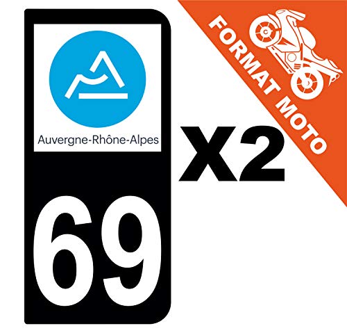 Supstick 2 Stickers Autocollants Plaques Immatriculation Moto Dept 69 Auvergne Rhône Alpes Noir 2 Angles Arrondis