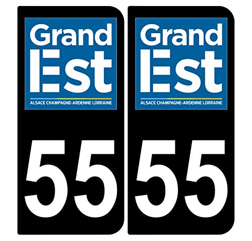 Supstick 2 Stickers Autocollants Plaques Immatriculation Auto Dept 55 Grand Est Noir Angles Arrondis