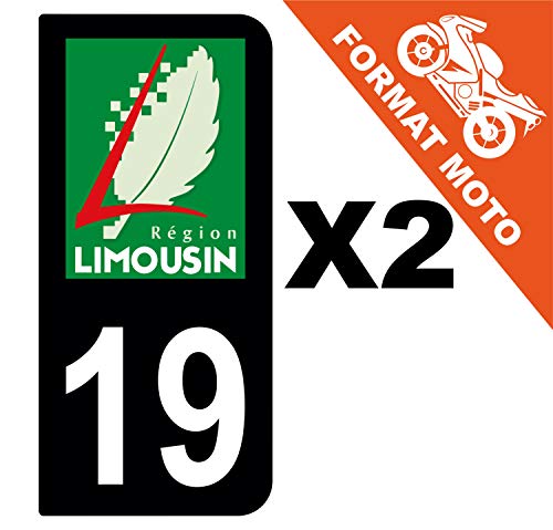 Supstick 2 Stickers Autocollants Plaques Immatriculation Moto Dept 19 Limousin Noir 2 Angles Arrondis