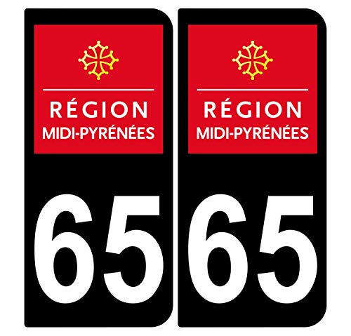 Supstick 2 Stickers Autocollants Plaques Immatriculation Auto Dept 65 Midi Pyrénées Noir Angles Arrondis