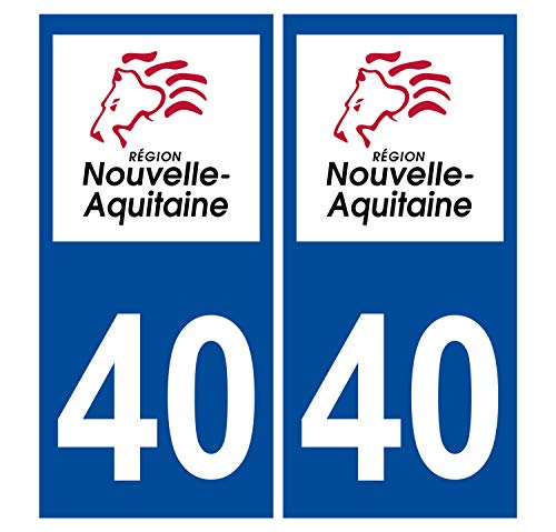 Supstick 2 Stickers Autocollants Plaques Immatriculation Auto Dept 40 Nouvelle Aquitaine Bleu Foncé Angles Carrés