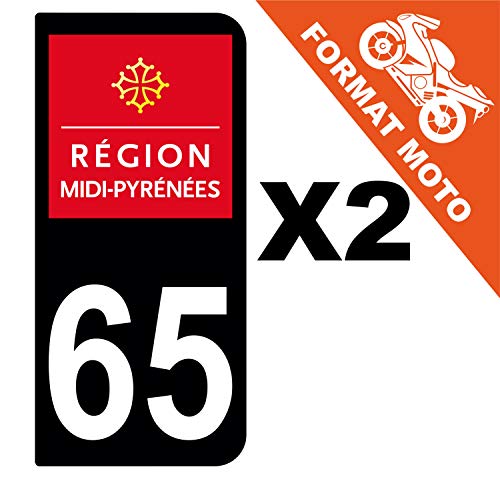 Supstick 2 Stickers Autocollants Plaques Immatriculation Moto Dept 65 Midi Pyrénées Noir 2 Angles Arrondis