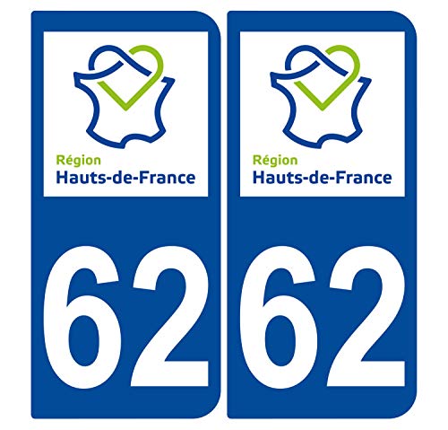 Supstick 2 Stickers Autocollants Plaques Immatriculation Auto Dept 62 Hauts de France Bleu Foncé Angles Arrondis