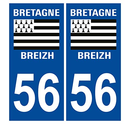 Supstick 2 Stickers Autocollants Plaques Immatriculation Auto Dept 56 Bretagne Breizh Bleu Foncé Angles Carrés