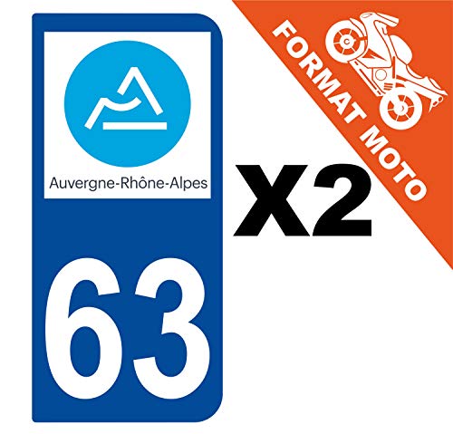 Supstick 2 Stickers Autocollants Plaques Immatriculation Moto Dept 63 Auvergne Rhône Alpes Bleu Foncé 2 Angles Arrondis