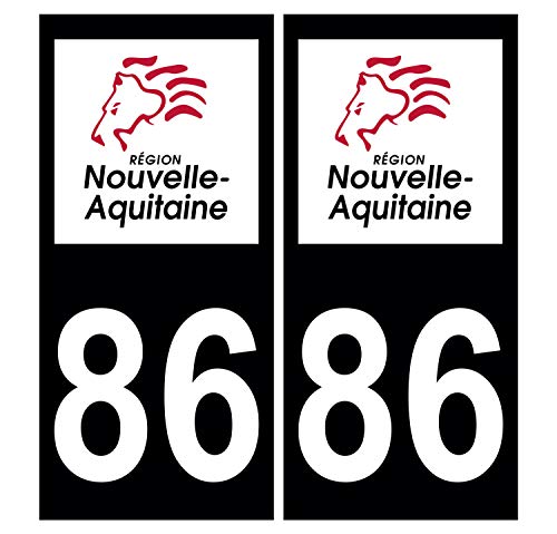 Supstick 2 Stickers Autocollants Plaques Immatriculation Auto Dept 86 Nouvelle Aquitaine Noir Angles Carrés