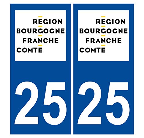 Supstick 2 Stickers Autocollants Plaques Immatriculation Auto Dept 25 Bourgogne Franche Comté Bleu Foncé Angles Carrés