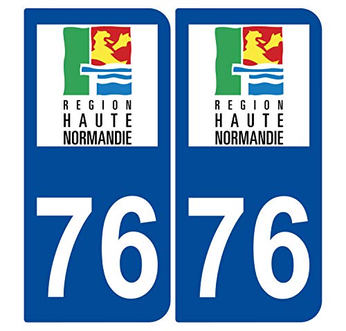 Supstick 2 Stickers Autocollants Plaques Immatriculation Auto Dept 76 Haute Normandie Bleu Foncé Angles Arrondis