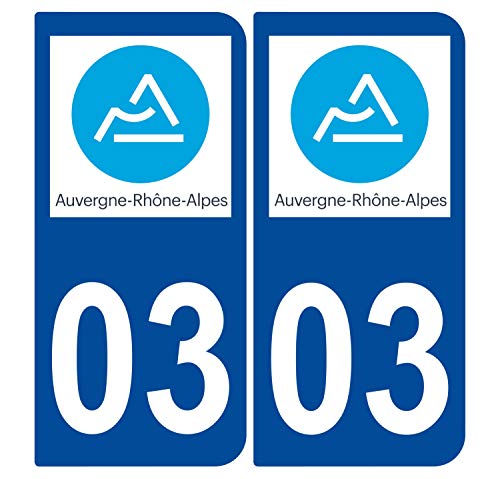 Supstick 2 Stickers Autocollants Plaques Immatriculation Auto Dept 03 Auvergne Rhône Alpes Bleu Foncé Angles Arrondis
