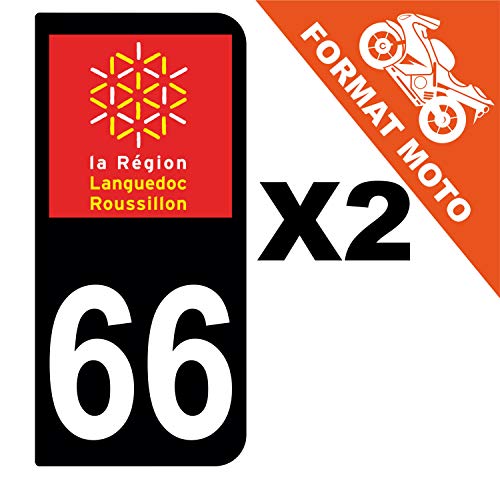 Supstick 2 Stickers Autocollants Plaques Immatriculation Moto Dept 66 Languedoc Roussillon Noir 2 Angles Arrondis