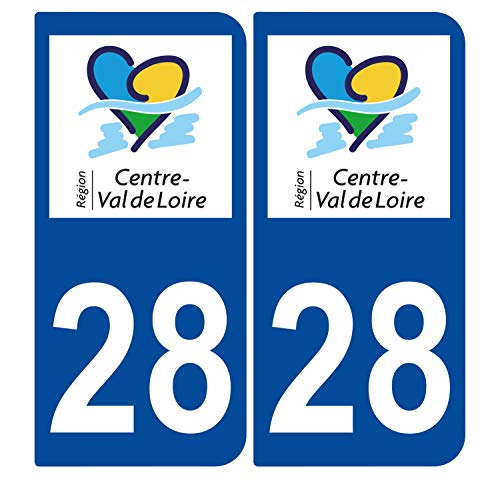 Supstick 2 Stickers Autocollants Plaques Immatriculation Auto Dept 28 Centre Val de Loire Bleu Foncé Angles Arrondis