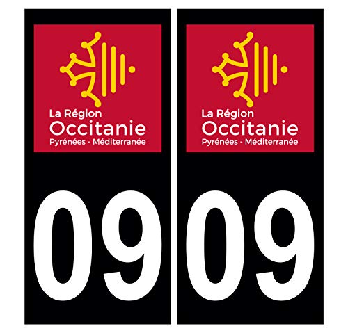 Supstick 2 Stickers Autocollants Plaques Immatriculation Auto Dept 09 Occitanie Noir Angles Carrés